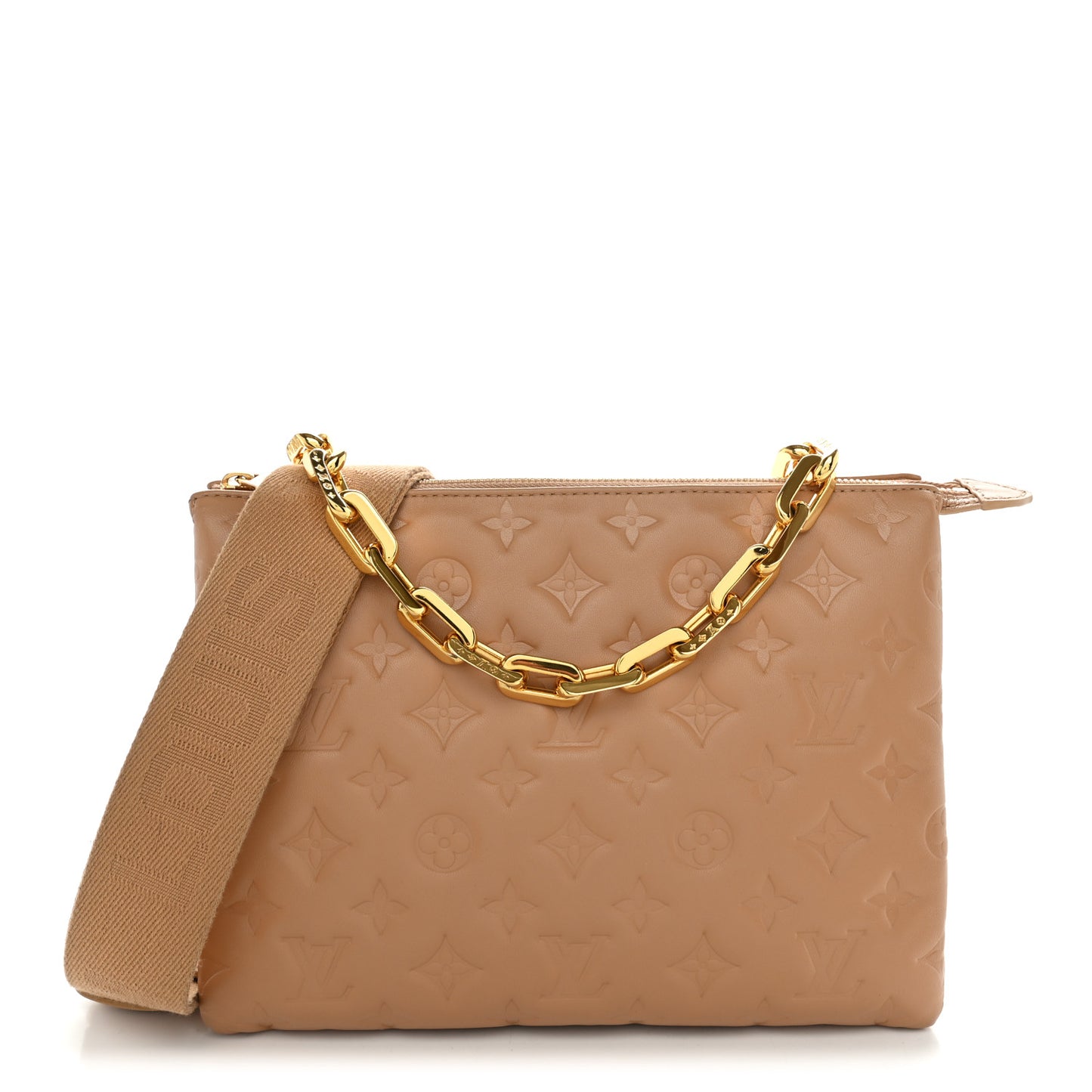 Lambskin Embossed Monogram Coussin PM Camel