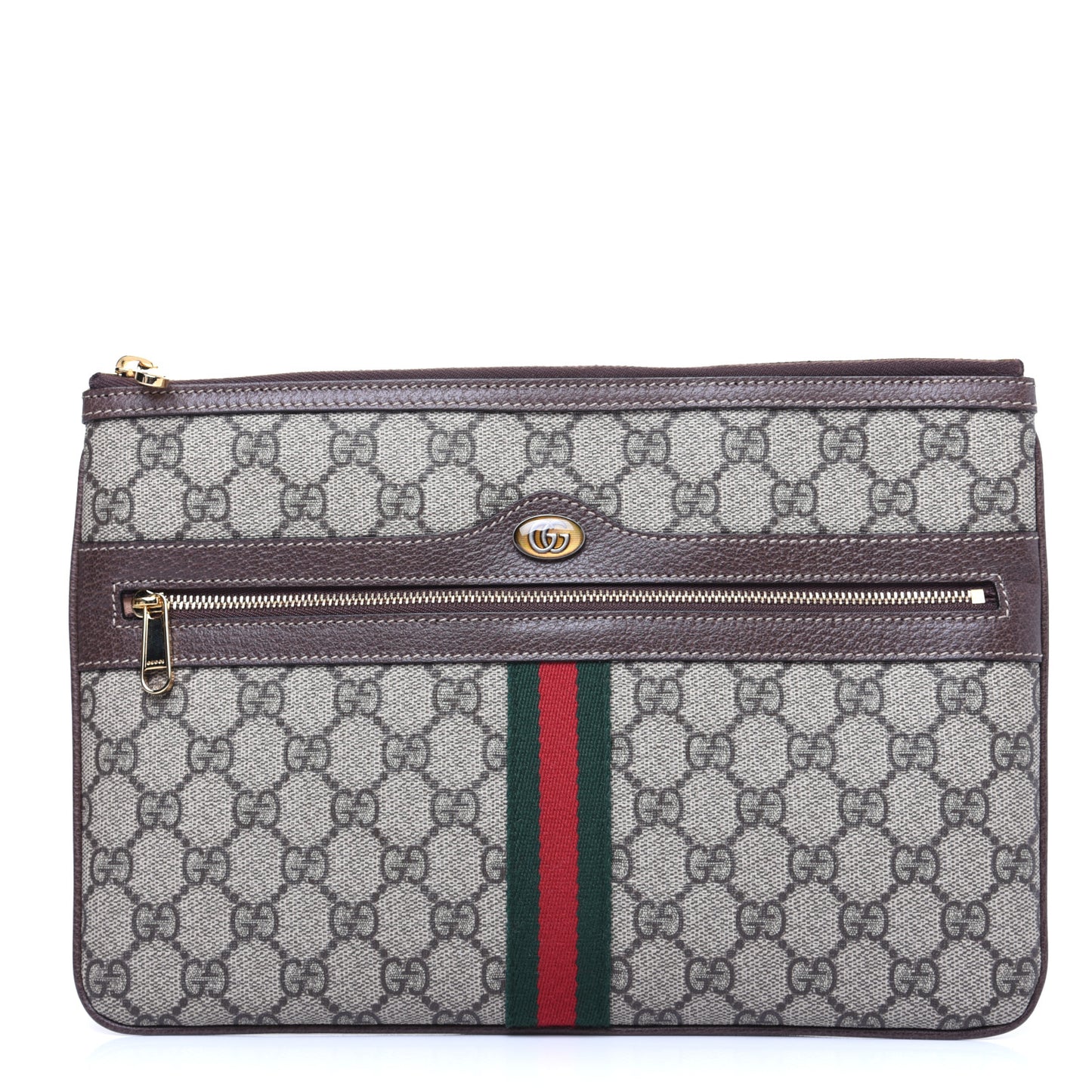 GG Supreme Monogram Large Ophidia Pouch Clutch Brown
