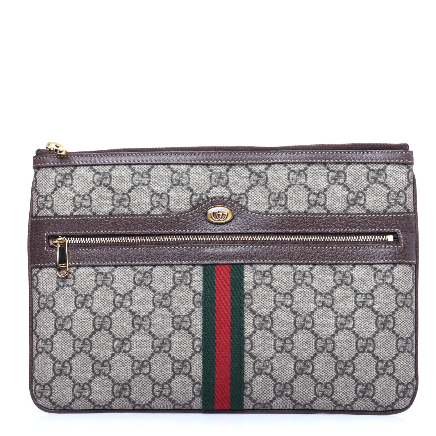 Gucci GG Supreme Monogram Large Ophidia Pouch Clutch Brown 1 of 11
