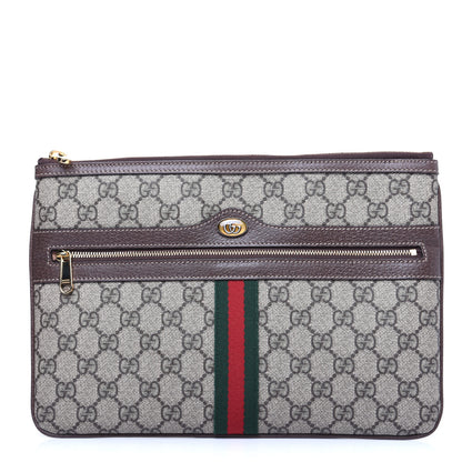 Gucci GG Supreme Monogram Large Ophidia Pouch Clutch Brown 1 of 11