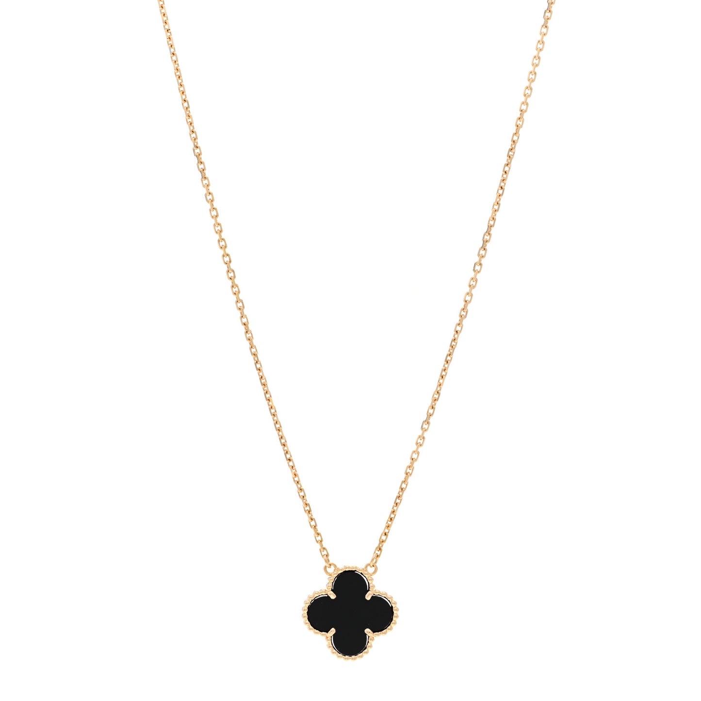 18K Yellow Gold Black Onyx Vintage Alhambra Pendant Necklace