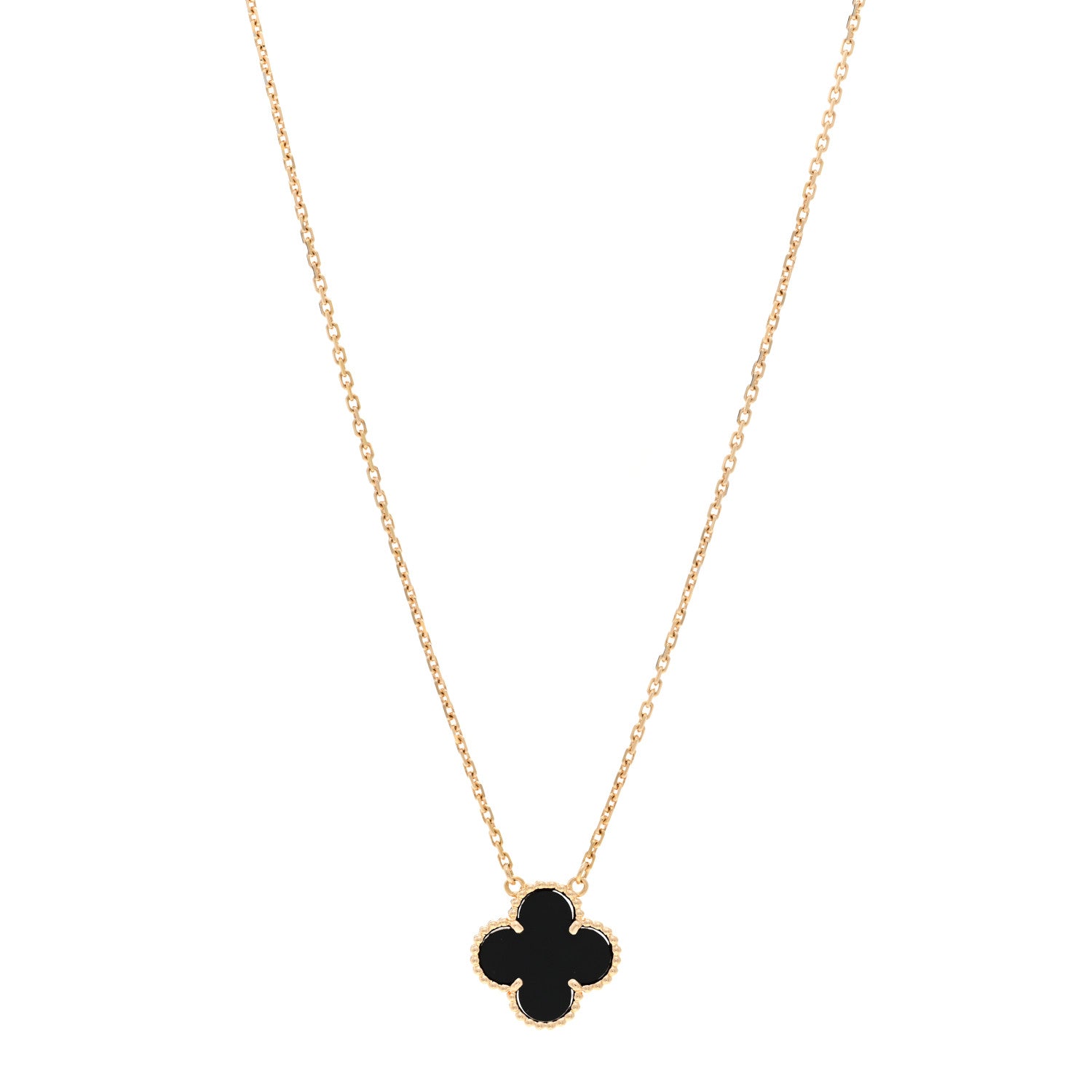 Van Cleef & Arpels 18K Yellow Gold Black Onyx Vintage Alhambra Pendant Necklace 1 of 4