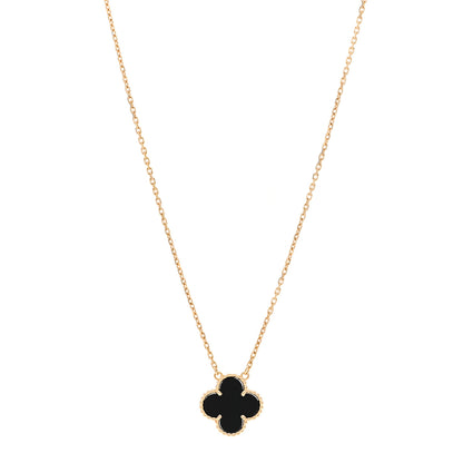 Van Cleef & Arpels 18K Yellow Gold Black Onyx Vintage Alhambra Pendant Necklace 1 of 4