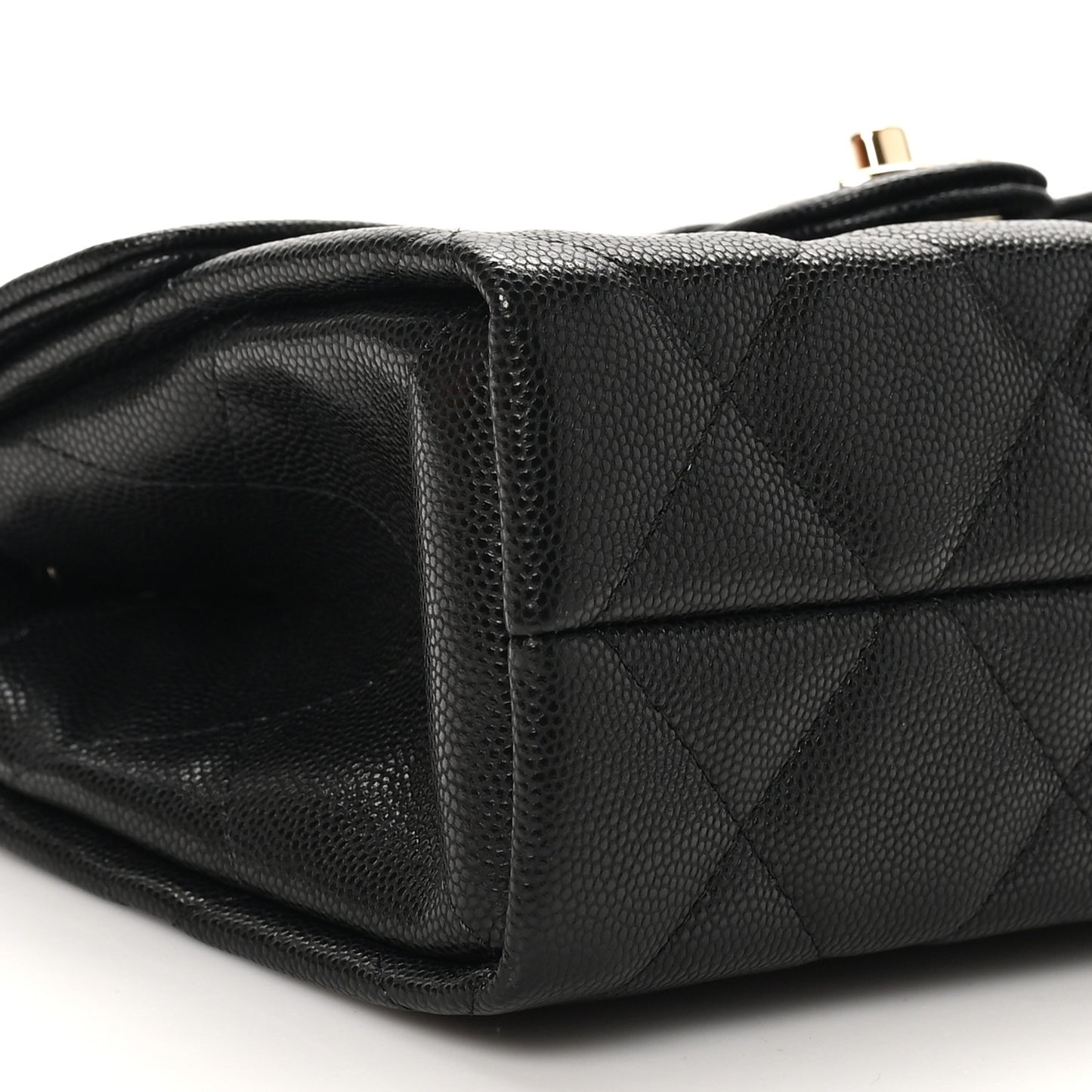 Caviar Quilted Retro Mini Twist Top Handle Clutch Flap Black