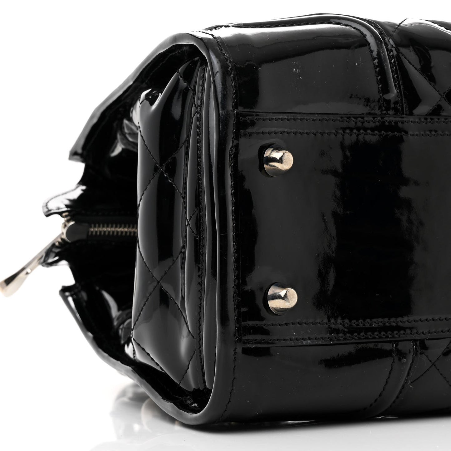 Patent Quilted Large Manor Tote  Black