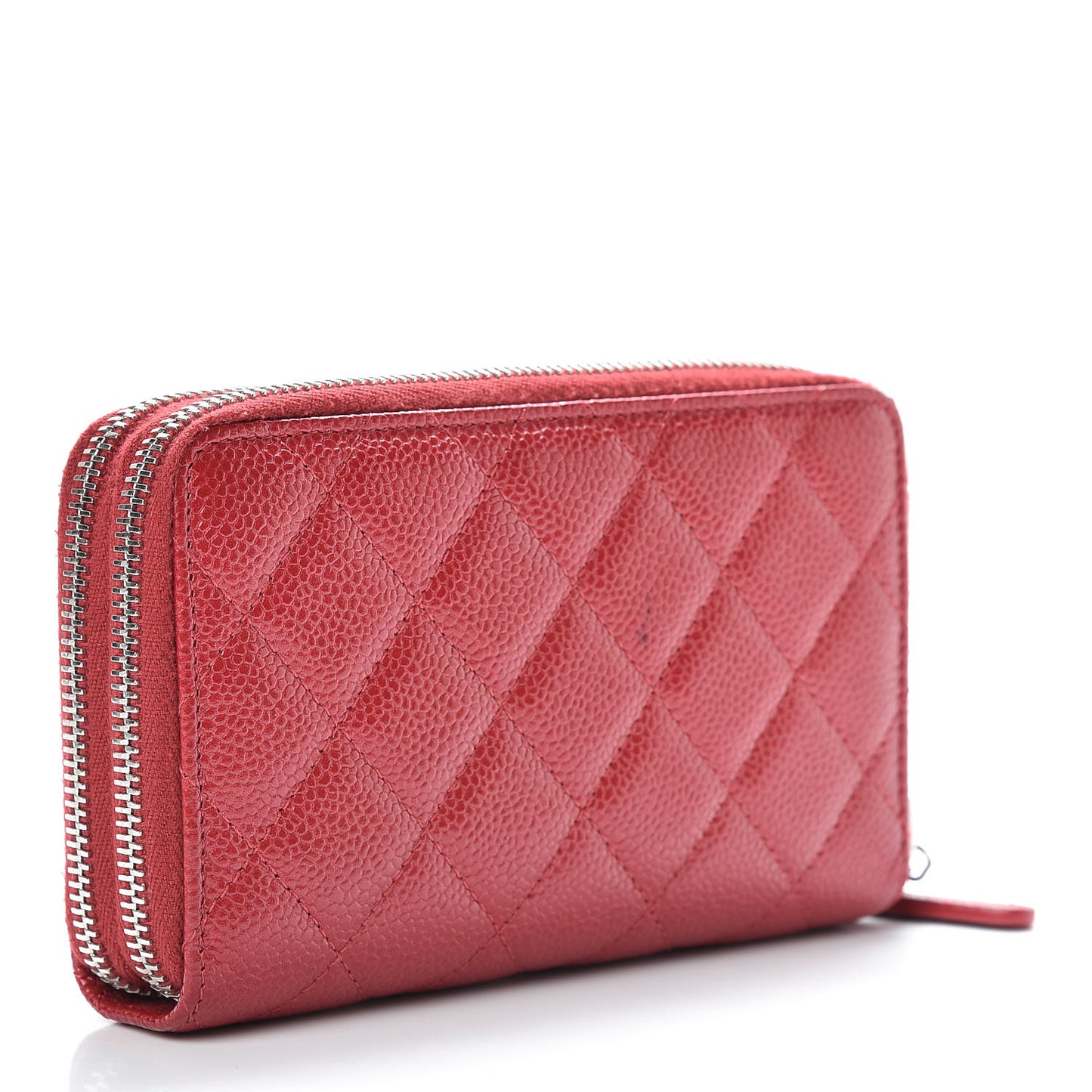 Caviar Quilted Large Gusset Double Zip Around Wallet Red