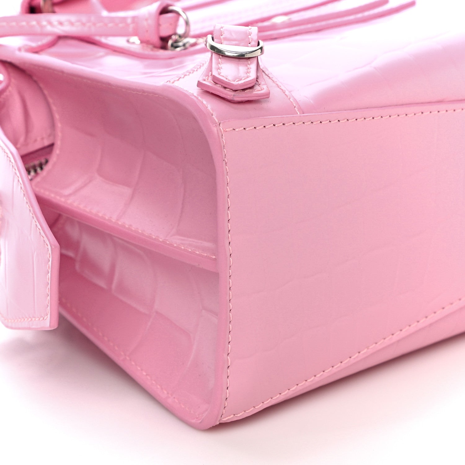 Balenciaga Semi Shiny Calfskin Crocodile Embossed Neo Classic Silver Hardware Mini City Pink 8 of 9