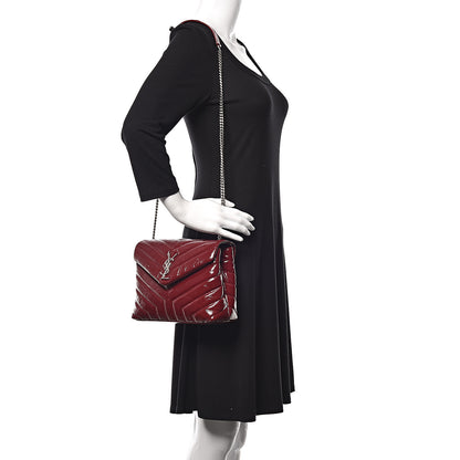 Saint Laurent Patent Y Quilted Monogram Small Loulou Chain Satchel Palissandre 2 of 10