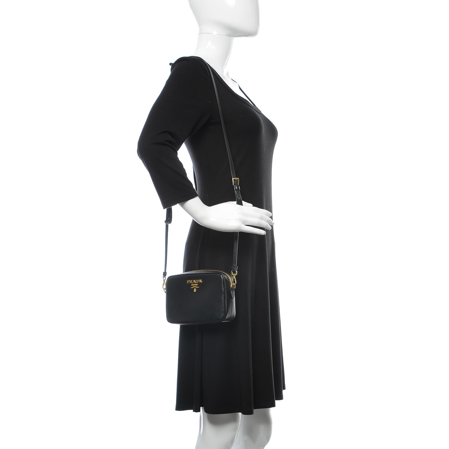 Prada Saffiano Small Camera Crossbody Bag Black 2 of 9