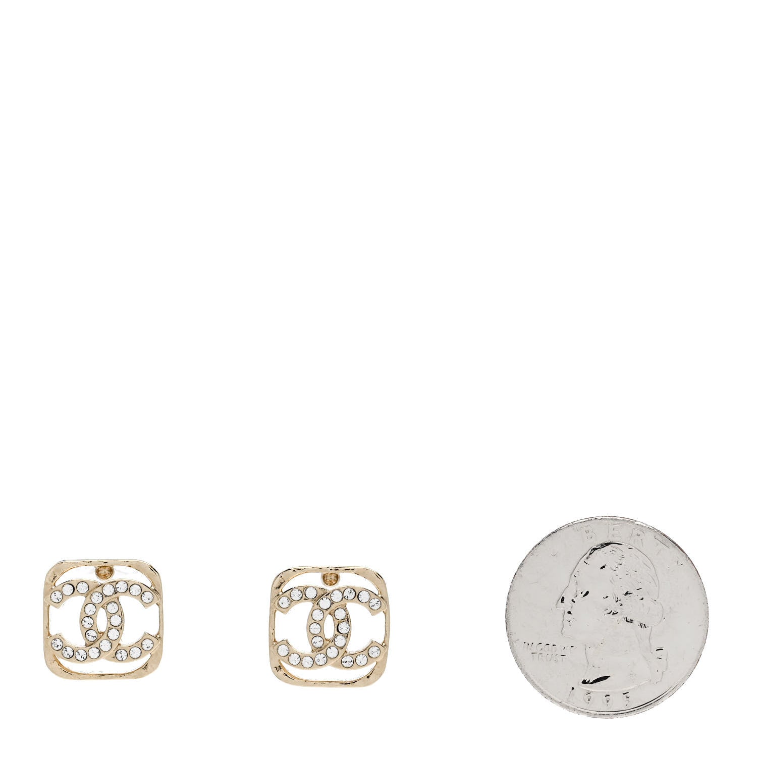 Chanel Metal Crystal Square CC Earrings Gold 2 of 4