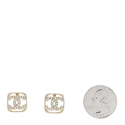 Chanel Metal Crystal Square CC Earrings Gold 2 of 4