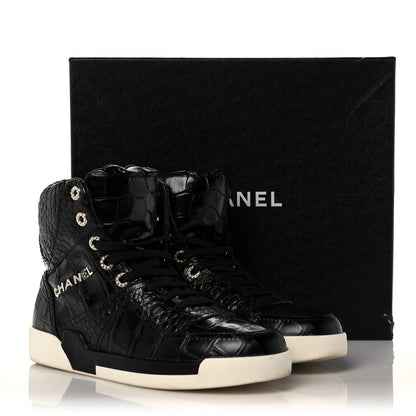 Chanel Calfskin Crocodile Embossed Cocodile High Top Sneakers 40 Black 8 of 8