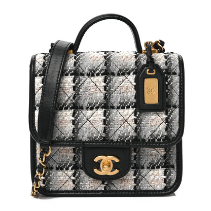 Chanel Tweed Calfskin School Memory Mini Top Handle Flap Ecru Grey Beige Black 1 of 8