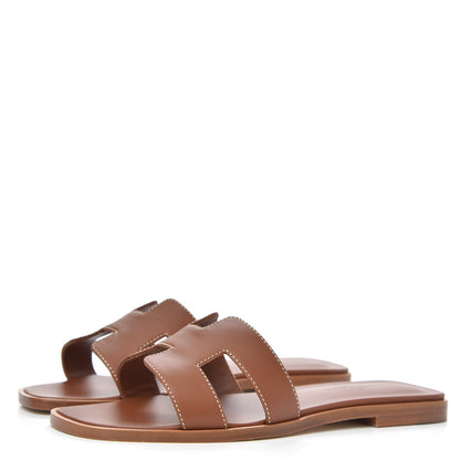 Hermes Box Calfskin Oran Sandals 36 Gold 3 of 9
