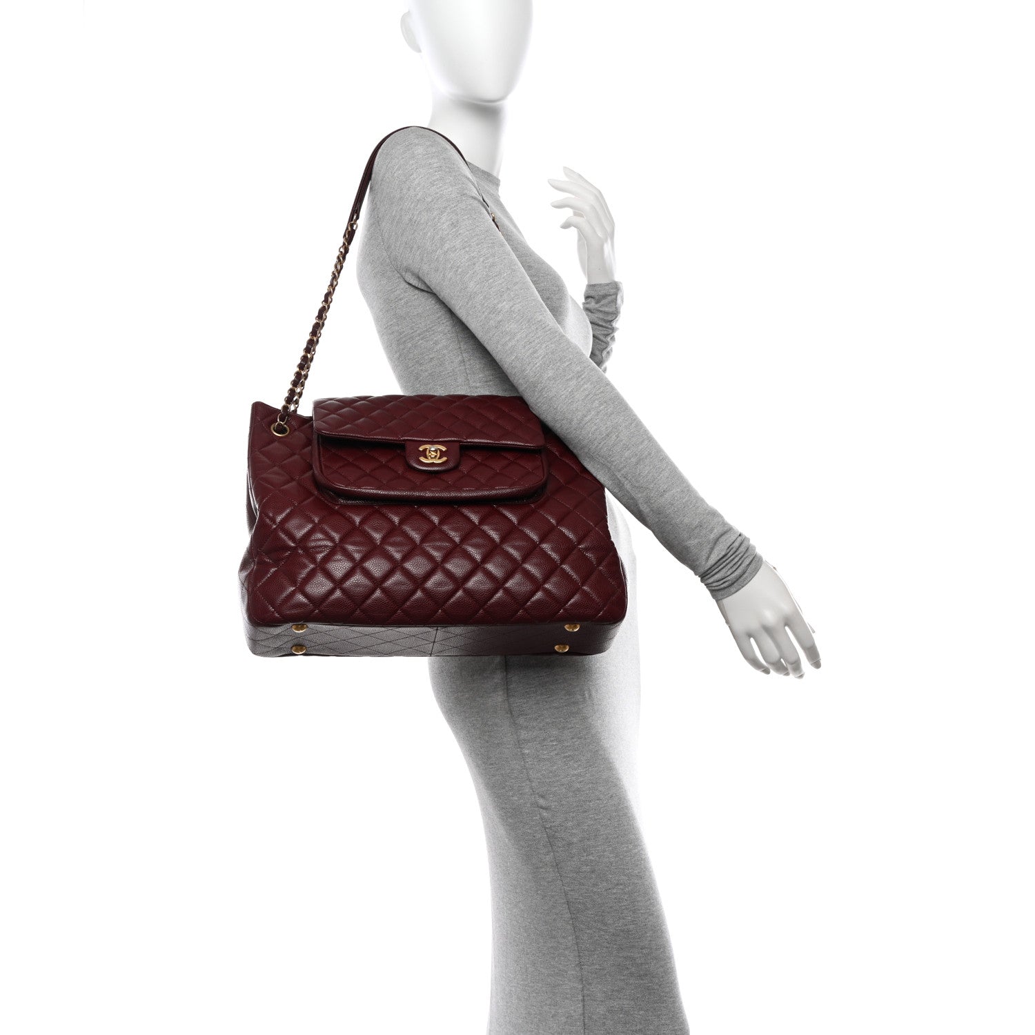 Chanel Calfskin Quilted Large Flap Shopping Tote Burgundy 2 of 10