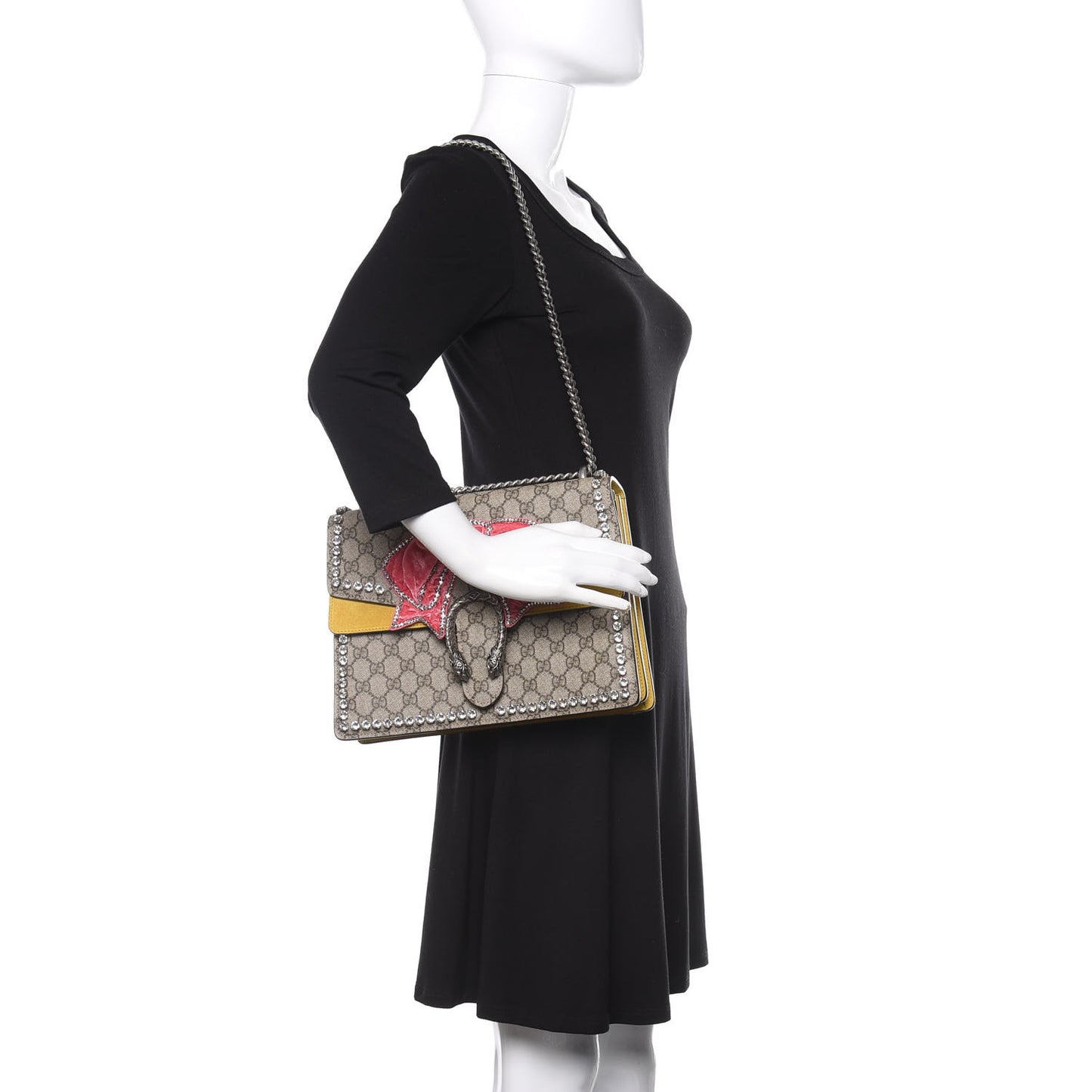 GG Supreme Monogram Crystal Bow Embroidered Medium Dionysus Shoulder Bag Yellow
