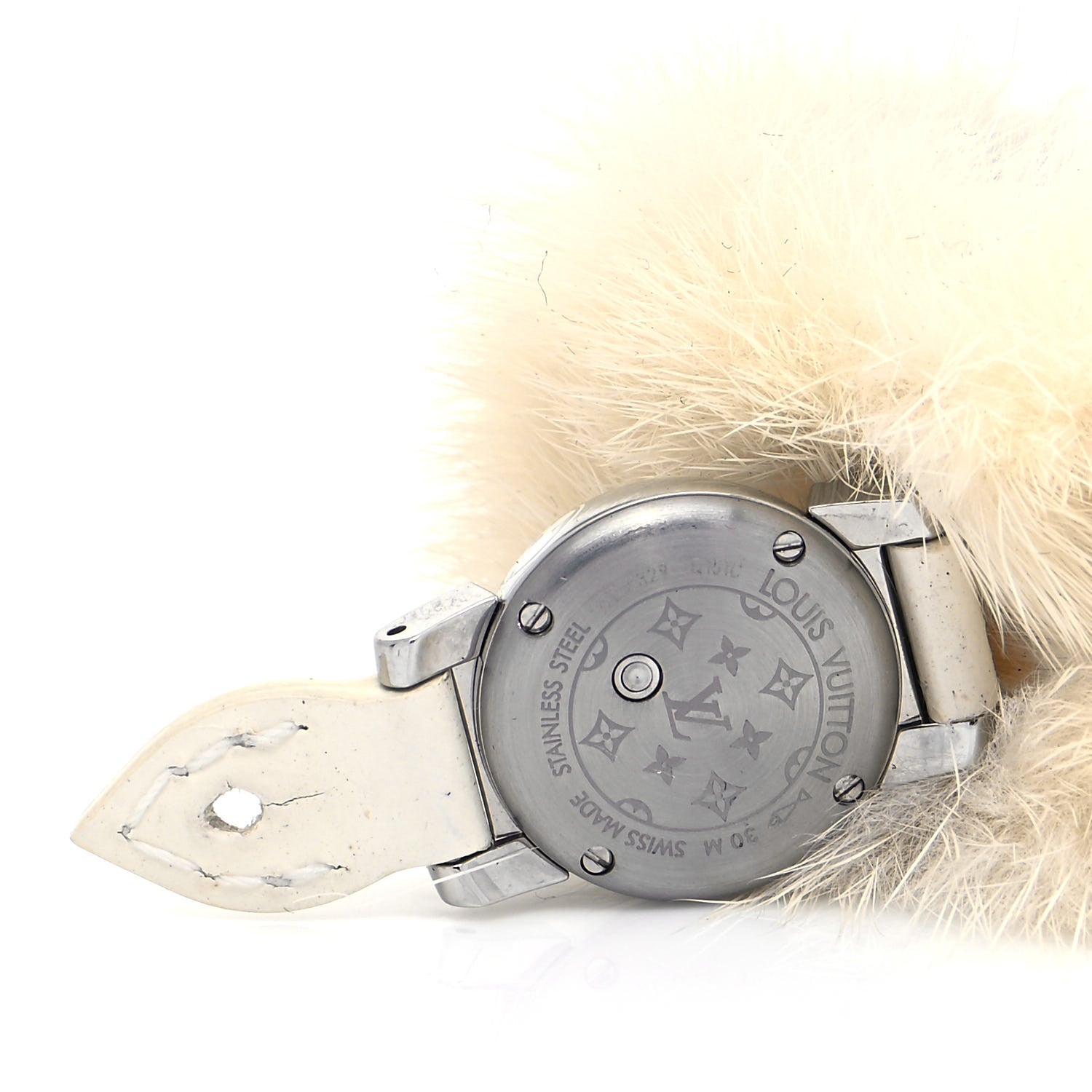 Louis Vuitton Stainless Steel Calfskin Mother of Pearl Fur 18mm Tambour Bijou Quartz Watch 4 of 4