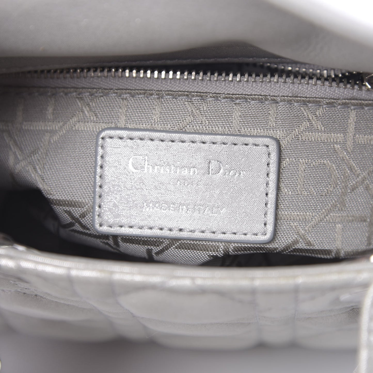 Metallic Lambskin Cannage Mini Lady Dior Silver