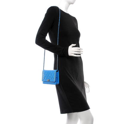 Chanel Patent Calfskin Quilted Boy Wallet On Chain WOC Blue 2 of 11