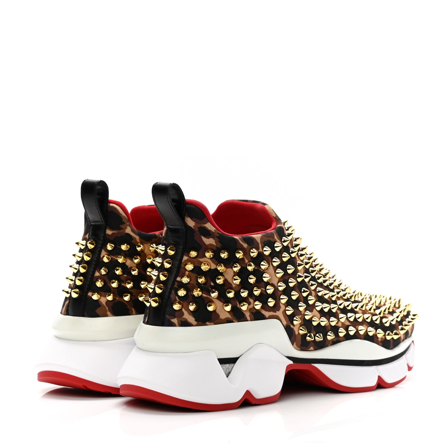 Christian Louboutin Neoprene Leopard Spike Sock Donna Flat Sneakers 38 Black Marron 4 of 8