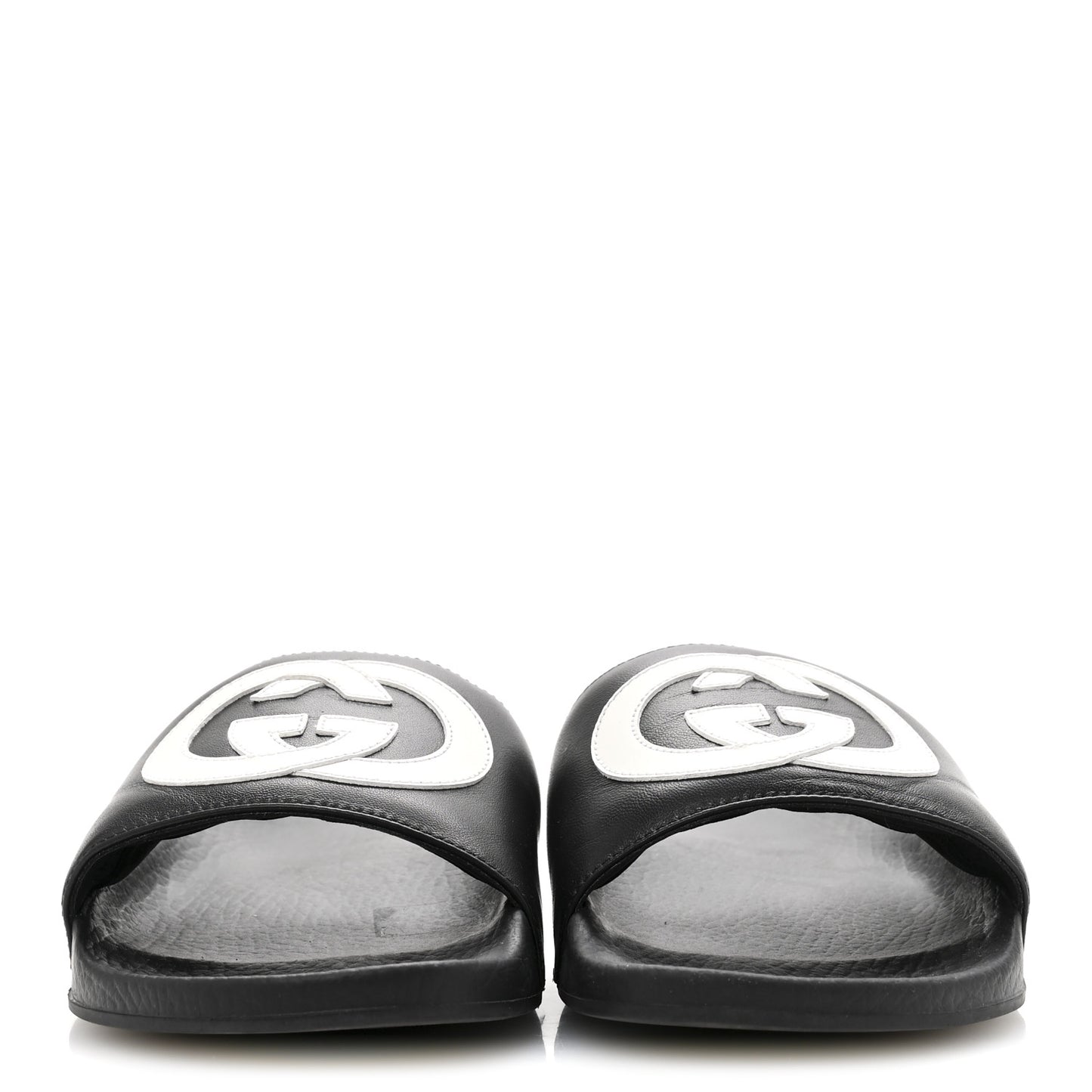 Nappa Miro Soft Calfskin Womens Interlocking G Slide Sandals 38 Black White