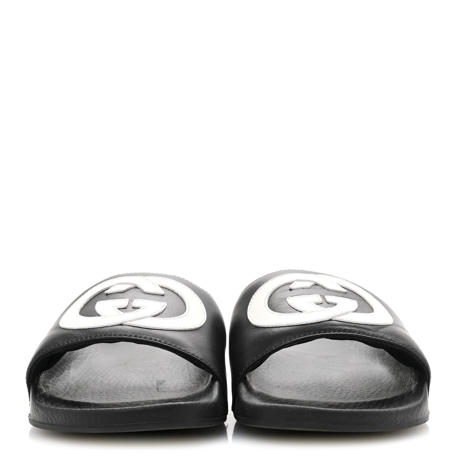 Gucci Nappa Miro Soft Calfskin Womens Interlocking G Slide Sandals 38 Black White 3 of 11