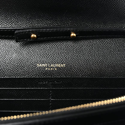 Saint Laurent Grain De Poudre Mixed Matelasse Triquilt Monogram Chain Wallet Black 6 of 9