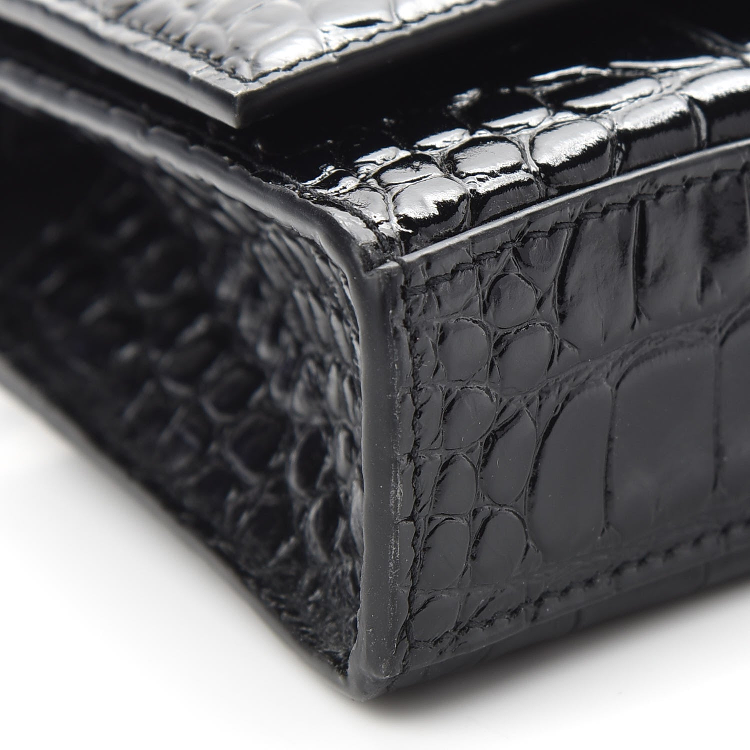 Balenciaga Shiny Calfskin Monochrome Crocodile Embossed Hourglass Chain Bag Black 8 of 8