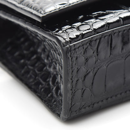 Balenciaga Shiny Calfskin Monochrome Crocodile Embossed Hourglass Chain Bag Black 8 of 8