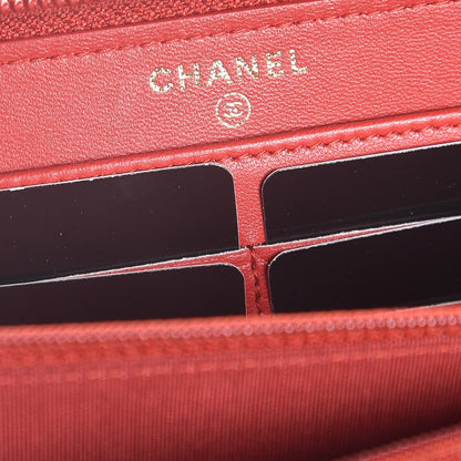 Chanel Lambskin Quilted Boy Zip Around Wallet Red 6 of 7