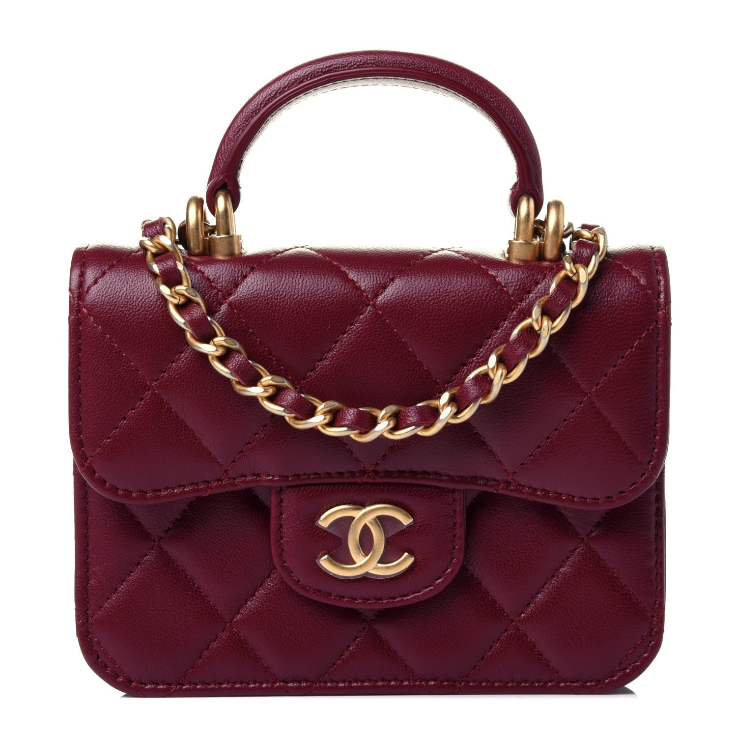 Chanel Lambskin Quilted Top Handle Flap Coin Purse With Chain Burgundy 1 of 4