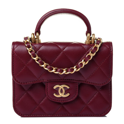 Chanel Lambskin Quilted Top Handle Flap Coin Purse With Chain Burgundy 1 of 4