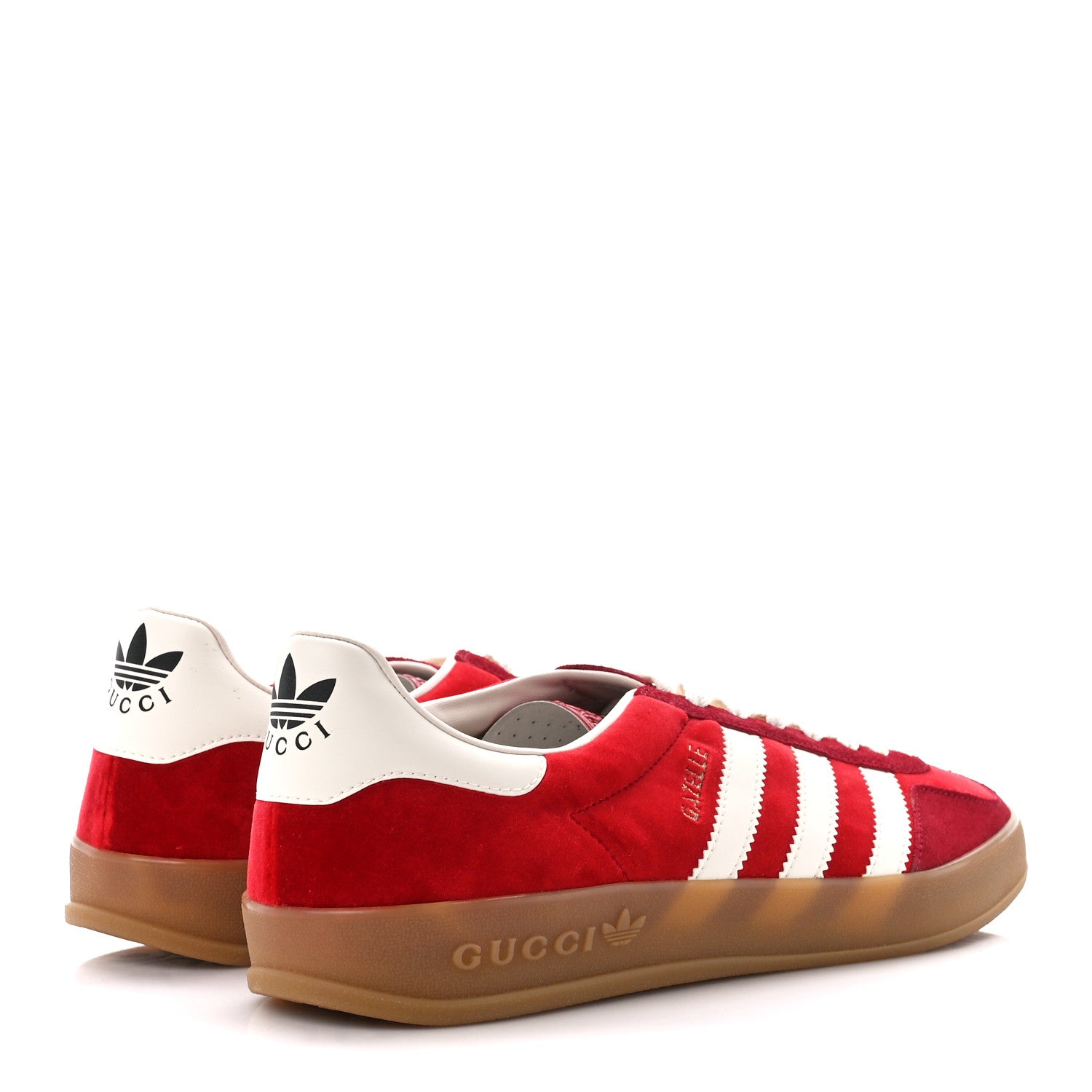 Gucci X ADIDAS Softy Velvet Suede Madeira Demetra Mens Gazelle Sneakers Vulcanic Red Off White Hibiscus Red 4 of 9
