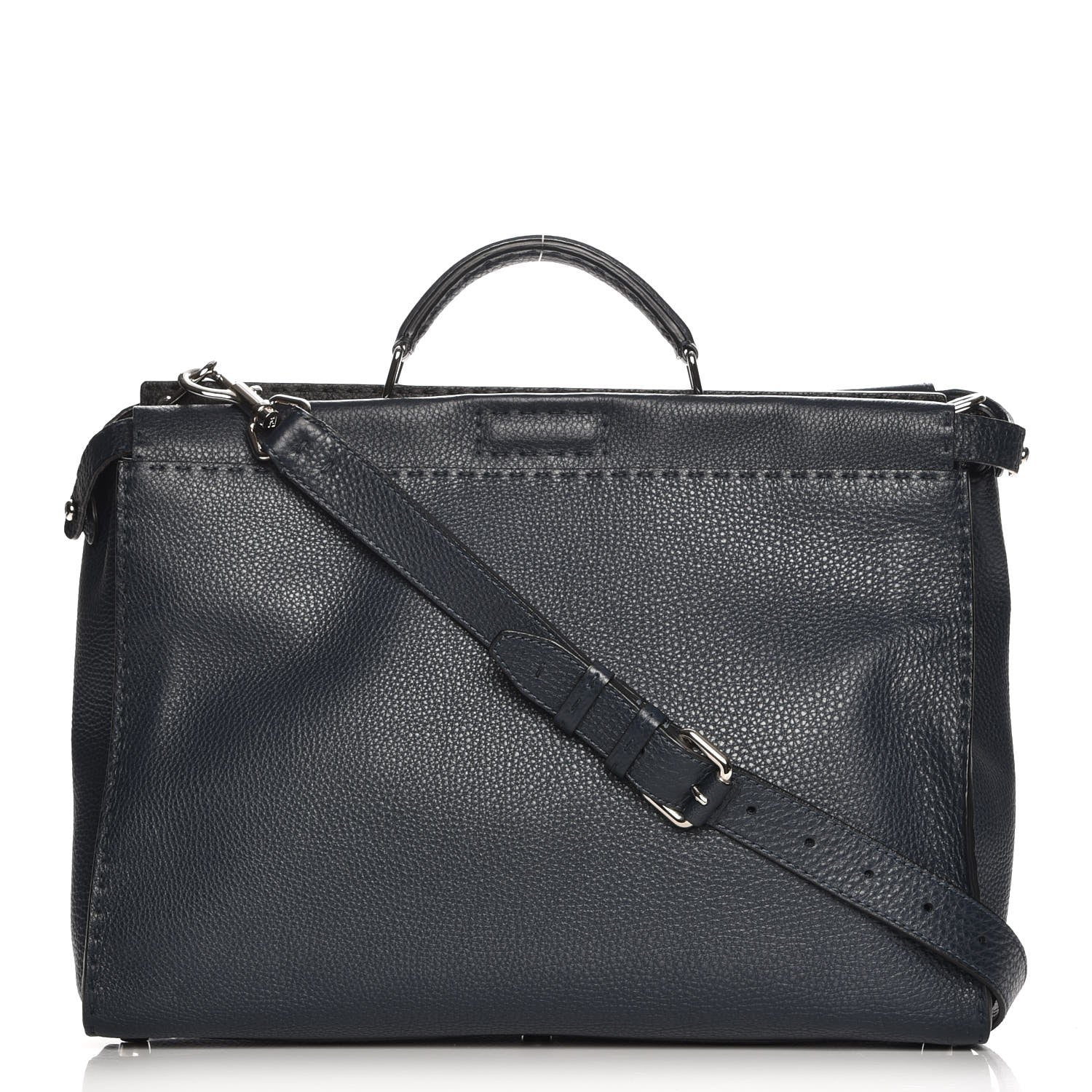 Fendi Cuoio Romano Selleria Bi-Color Large Mens Peekaboo Iconic Essential Satchel Lavagna Black 1 of 7