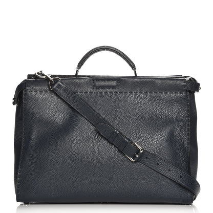 Fendi Cuoio Romano Selleria Bi-Color Large Mens Peekaboo Iconic Essential Satchel Lavagna Black 1 of 7