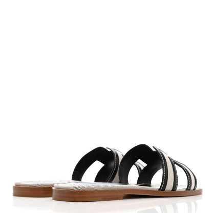 Hermes Calfskin Canvas Oran Sandals 37.5 Black 4 of 10
