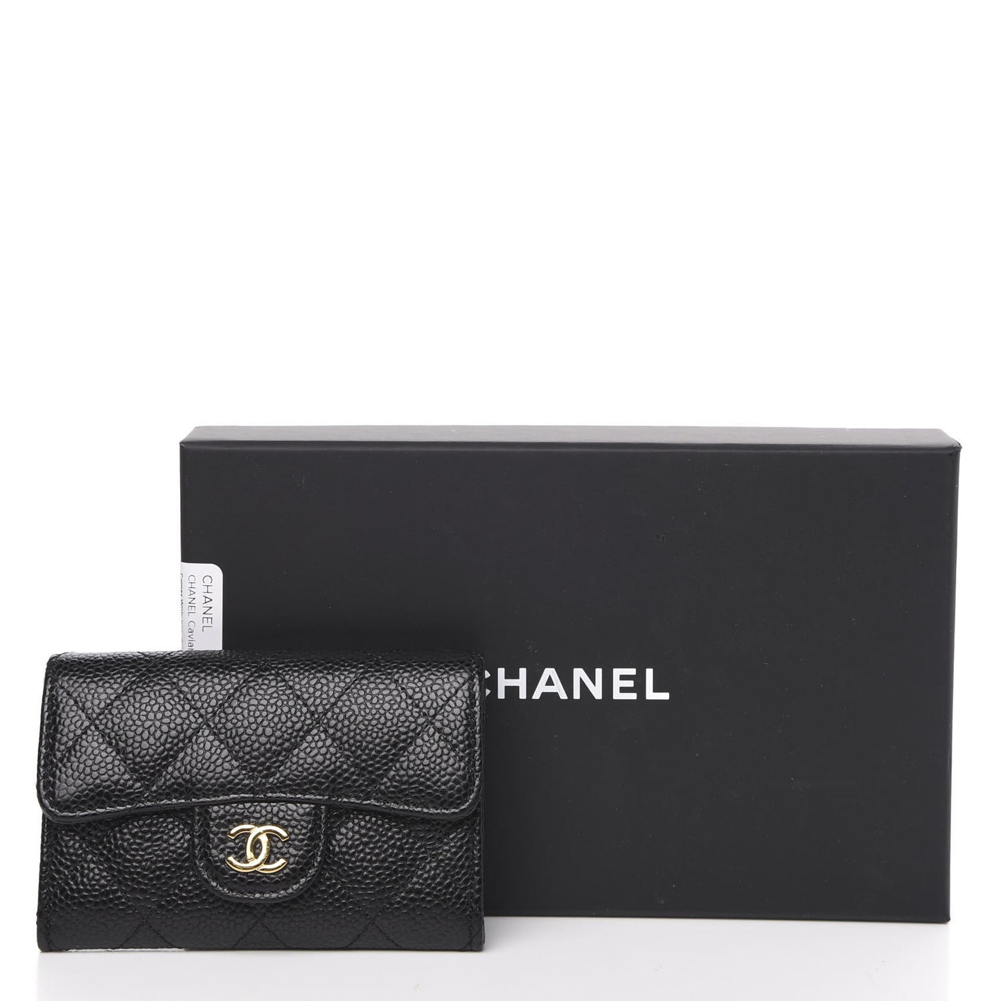 Caviar Quilted Flap Card Holder Black