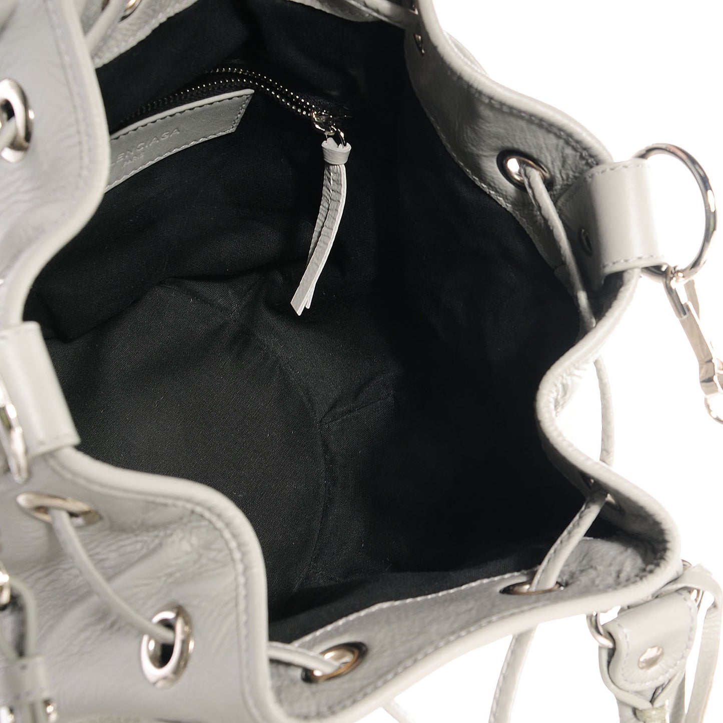 Matte Goatskin Rubber Covered Classic Hardware Mini Pompon Gris Glace