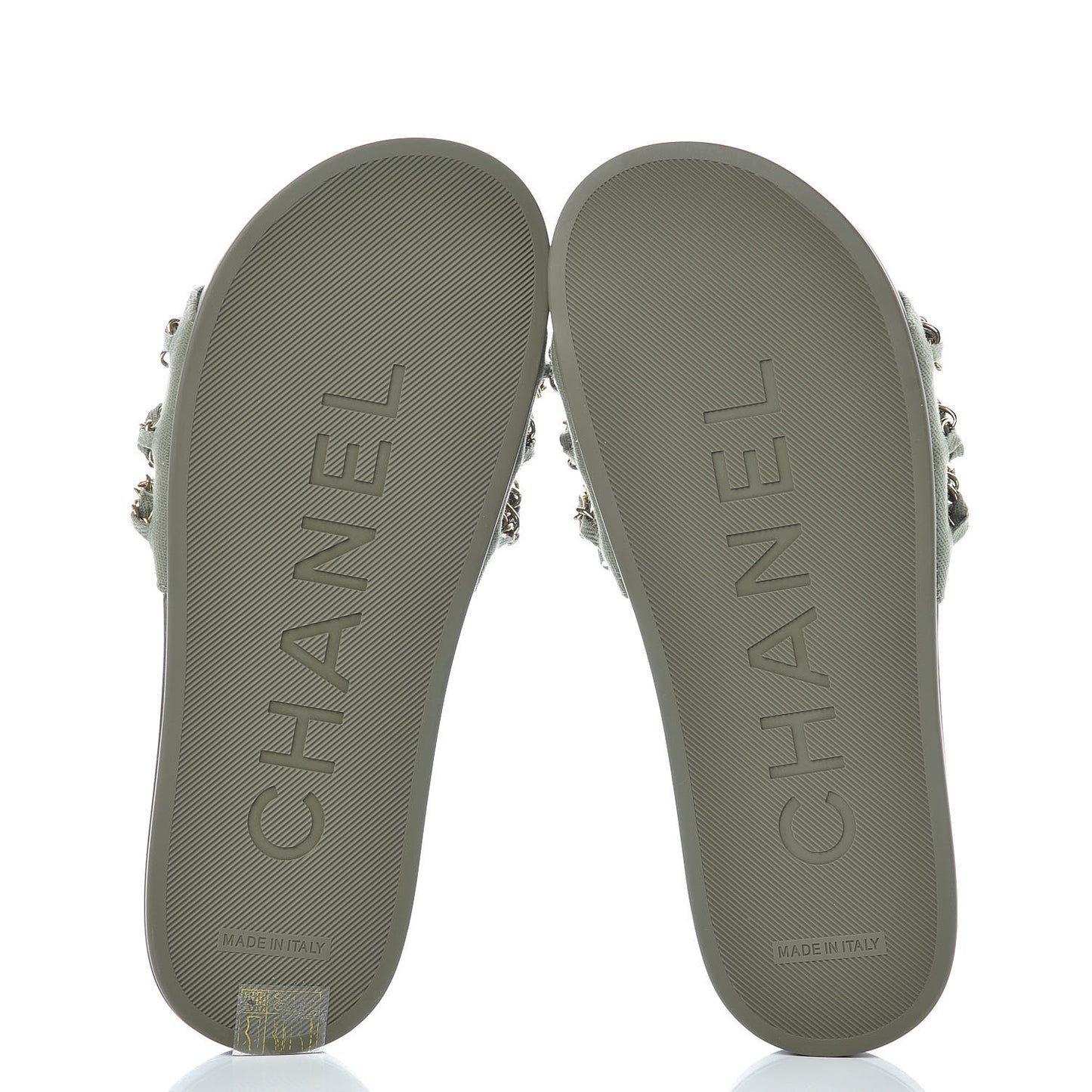 Canvas Chain Flat Sandals 37 Khaki