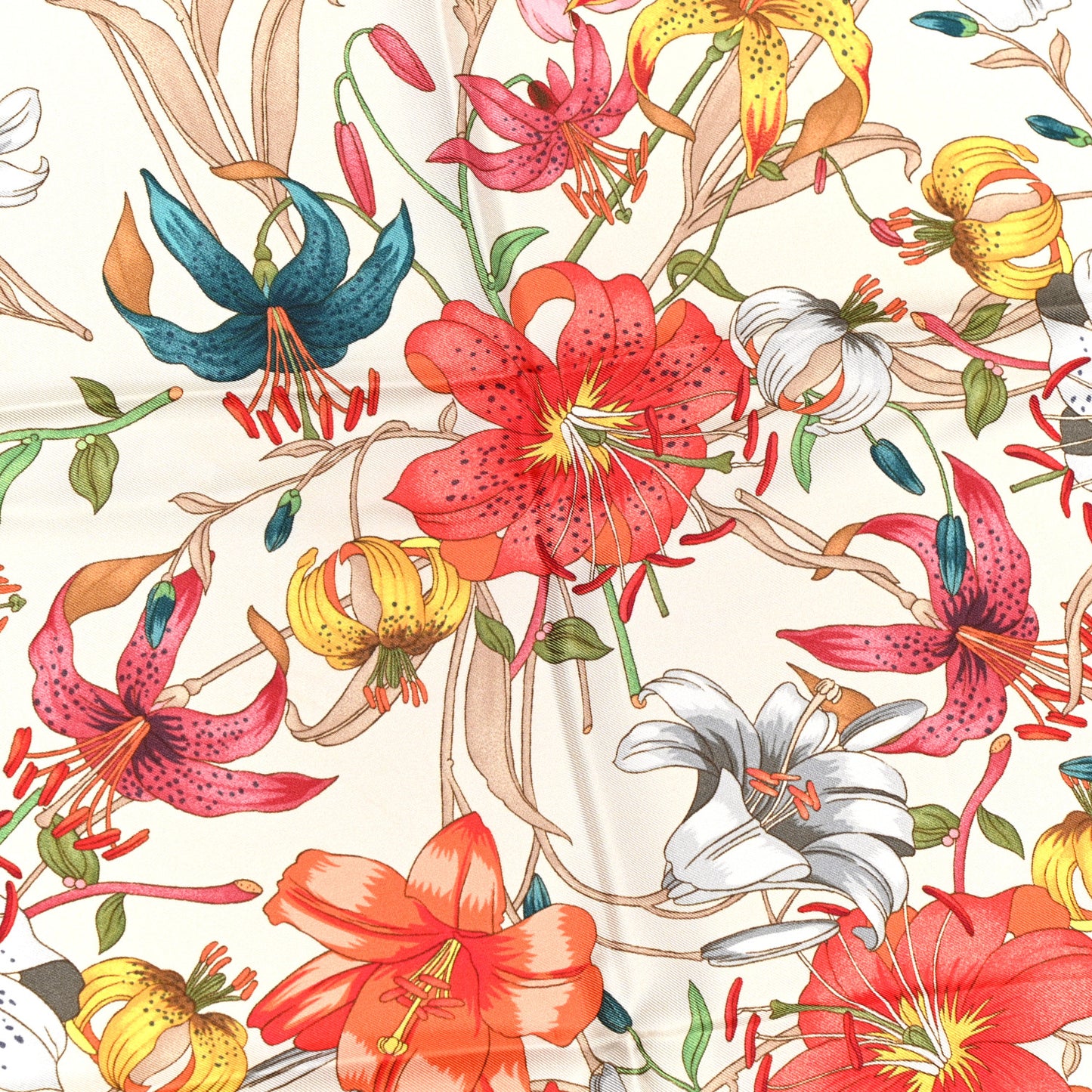 Silk Palm Spring Flower Print Scarf Off White