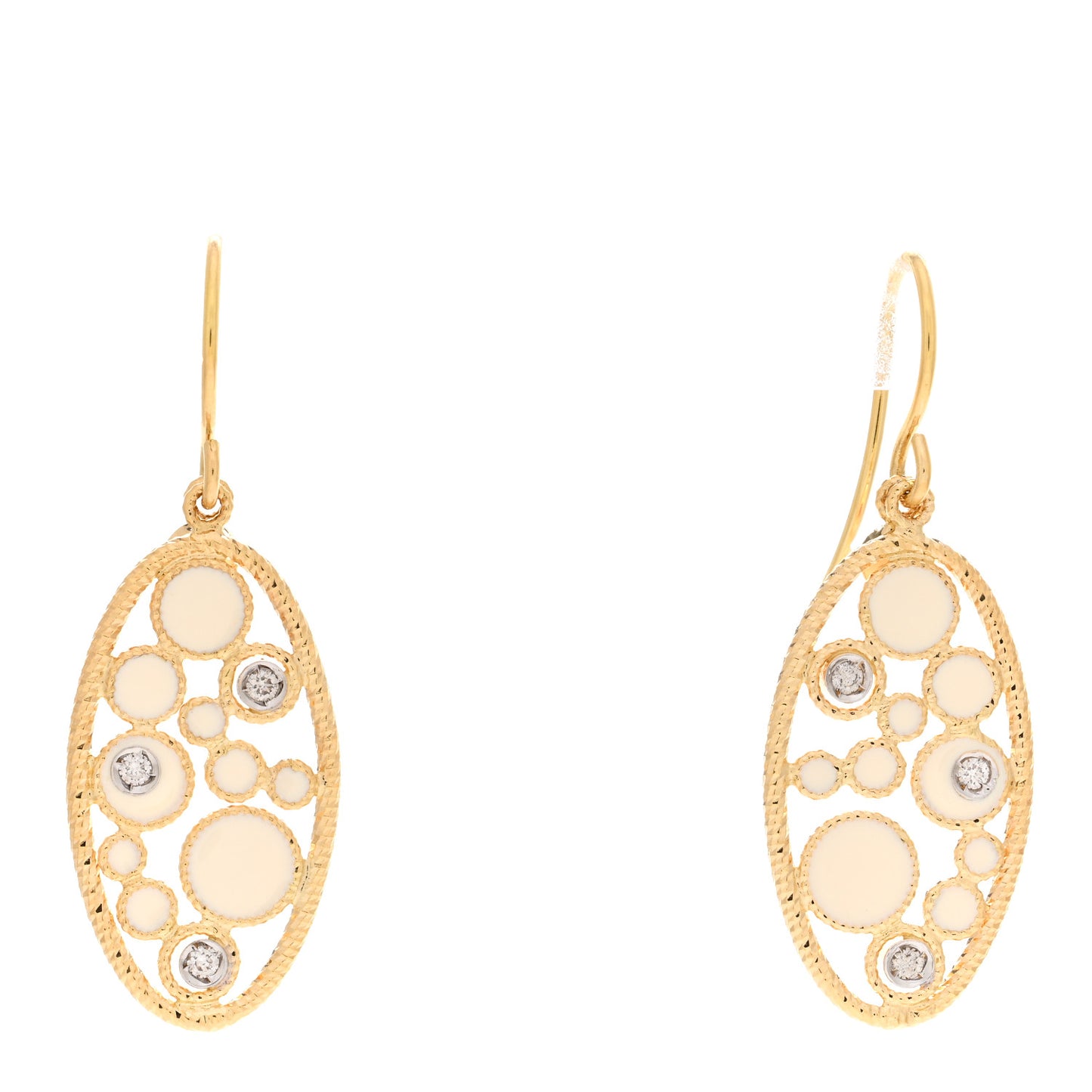 18K Yellow Gold Diamond Enamel Bollicine Drop Earrings White