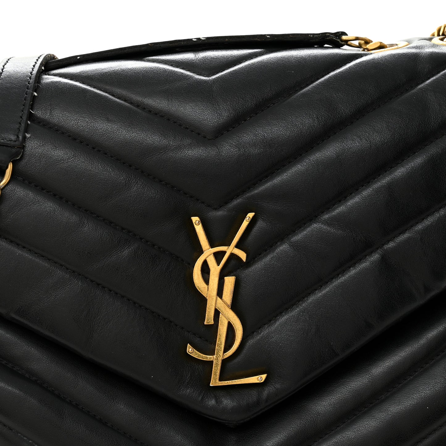 Calfskin Y Quilted Monogram Medium Loulou Chain Satchel Black