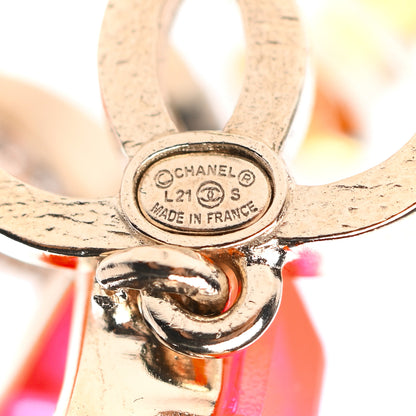 Chanel Metal Crystal CC Earrings Gold Pink 4 of 5