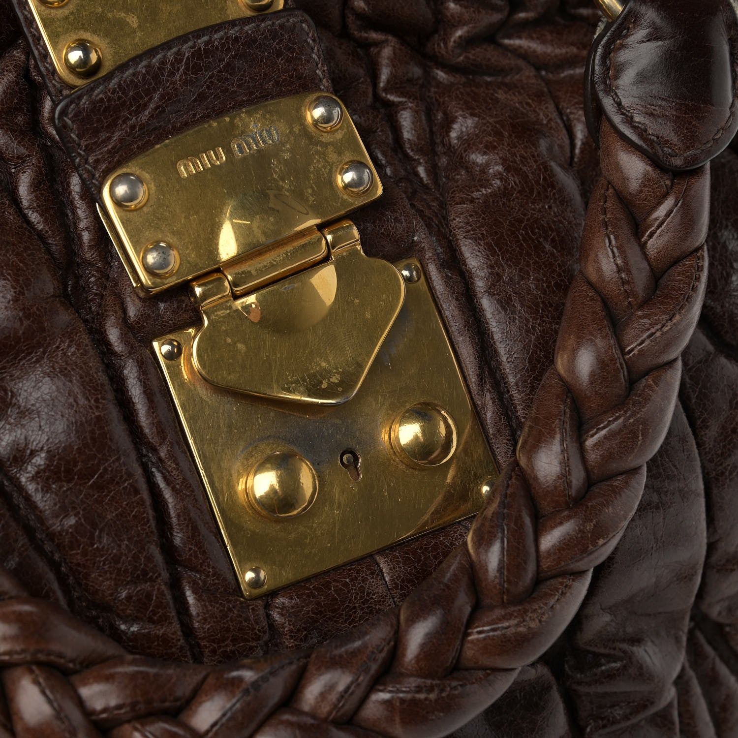 Miu Miu Nappa Matelasse Top Handle Satchel Brown 12 of 14