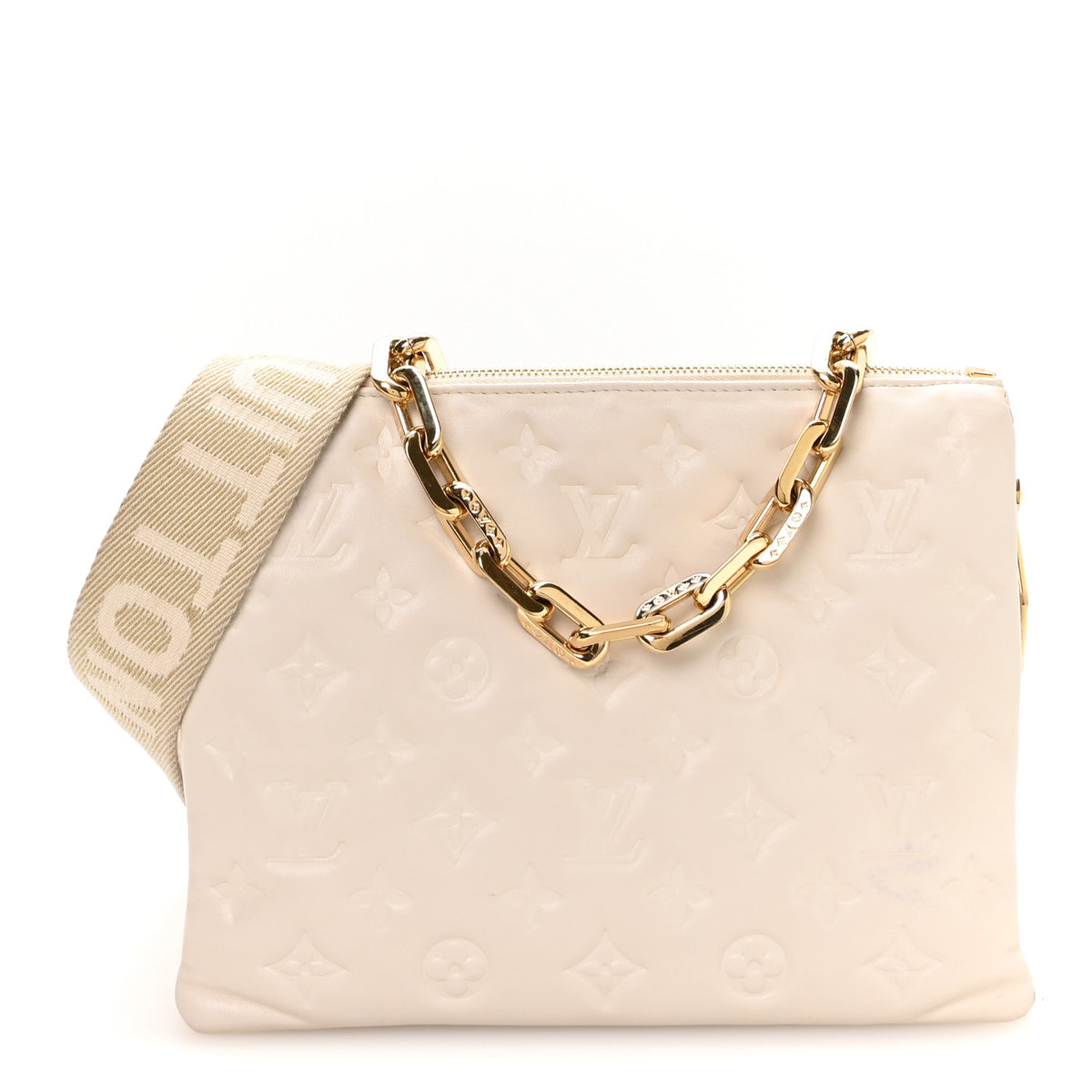 Lambskin Embossed Monogram Coussin PM Beige Cream