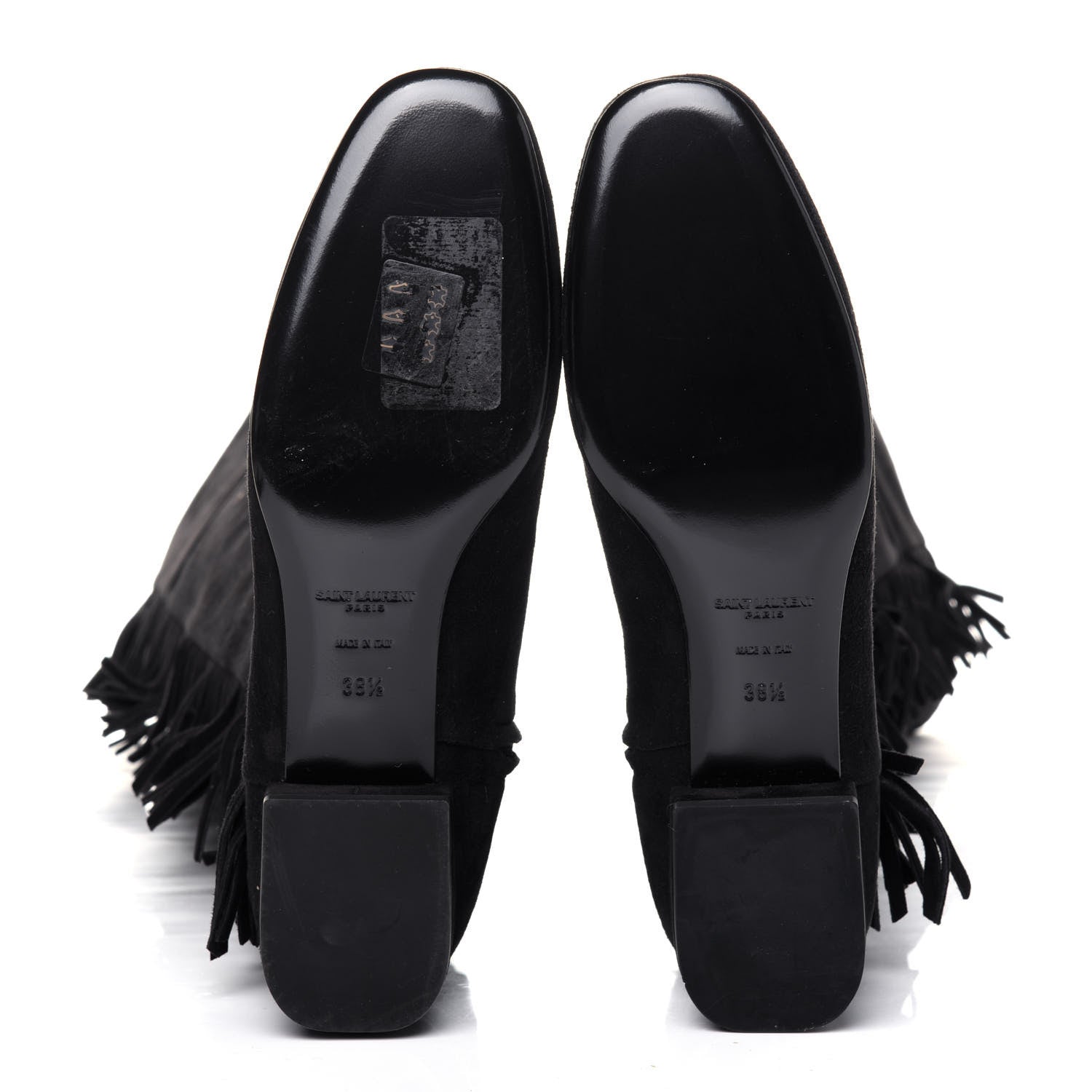 Saint Laurent Suede Goatskin BB 20 Over The Knee Fringed Boots 38.5 Black 5 of 9