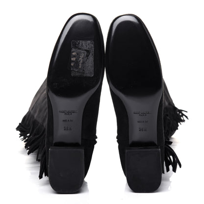Saint Laurent Suede Goatskin BB 20 Over The Knee Fringed Boots 38.5 Black 5 of 9