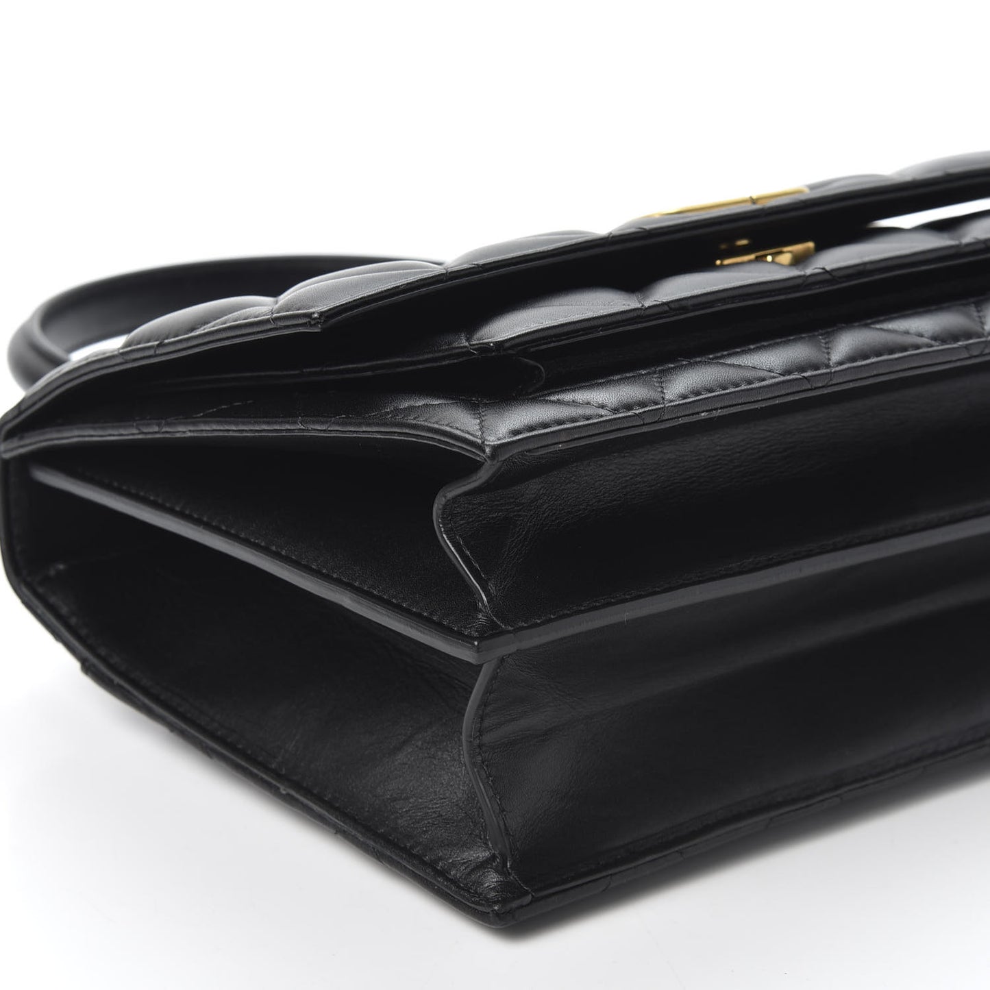 Nappa Calfskin Quilted Medium Sharp Top Handle Bag Black