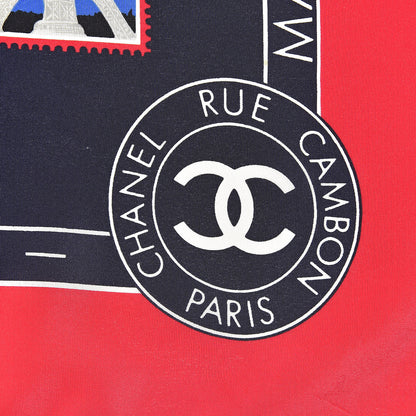 Chanel Silk Flags Square Scarf Red Black 3 of 3