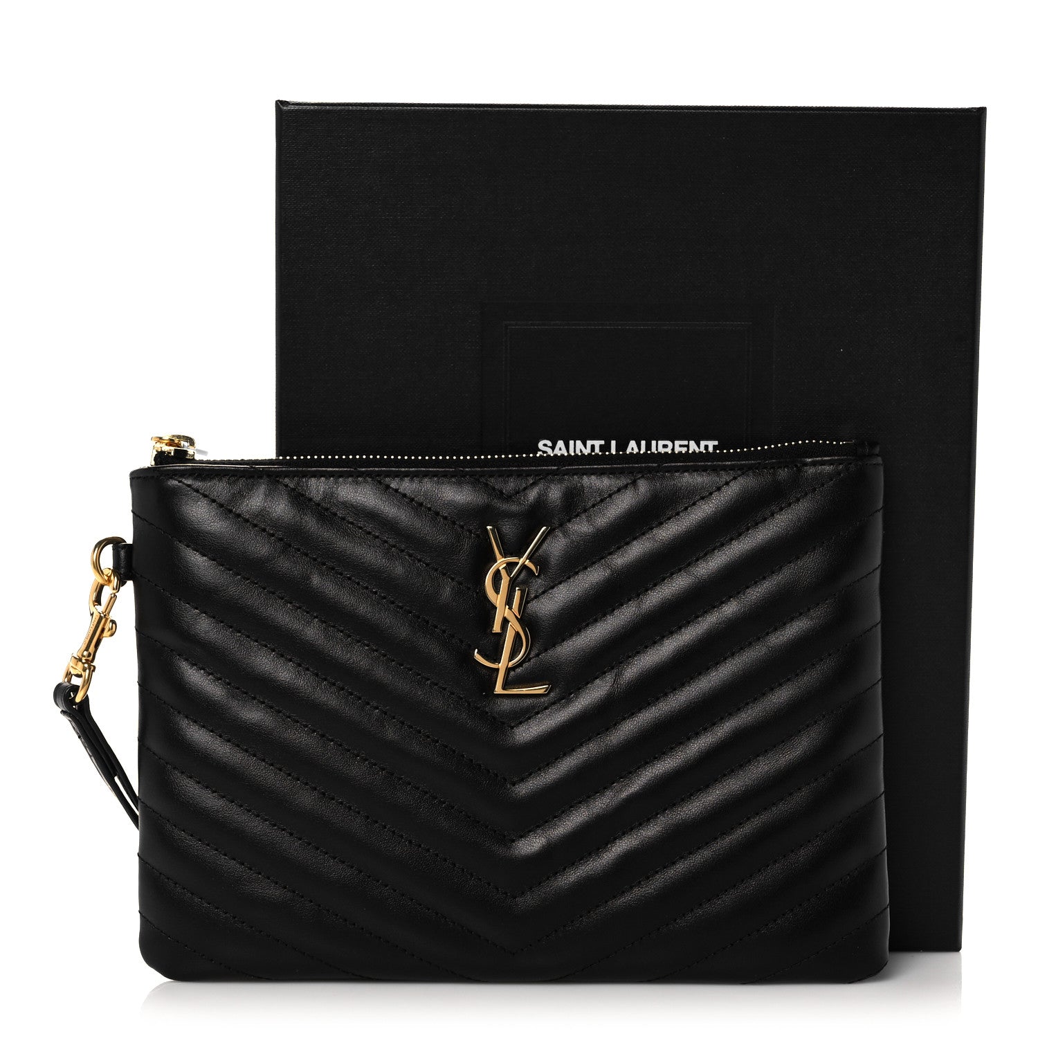 Saint Laurent Calfskin Matelasse Chevron Monogram A5 Wristlet Black 12 of 12